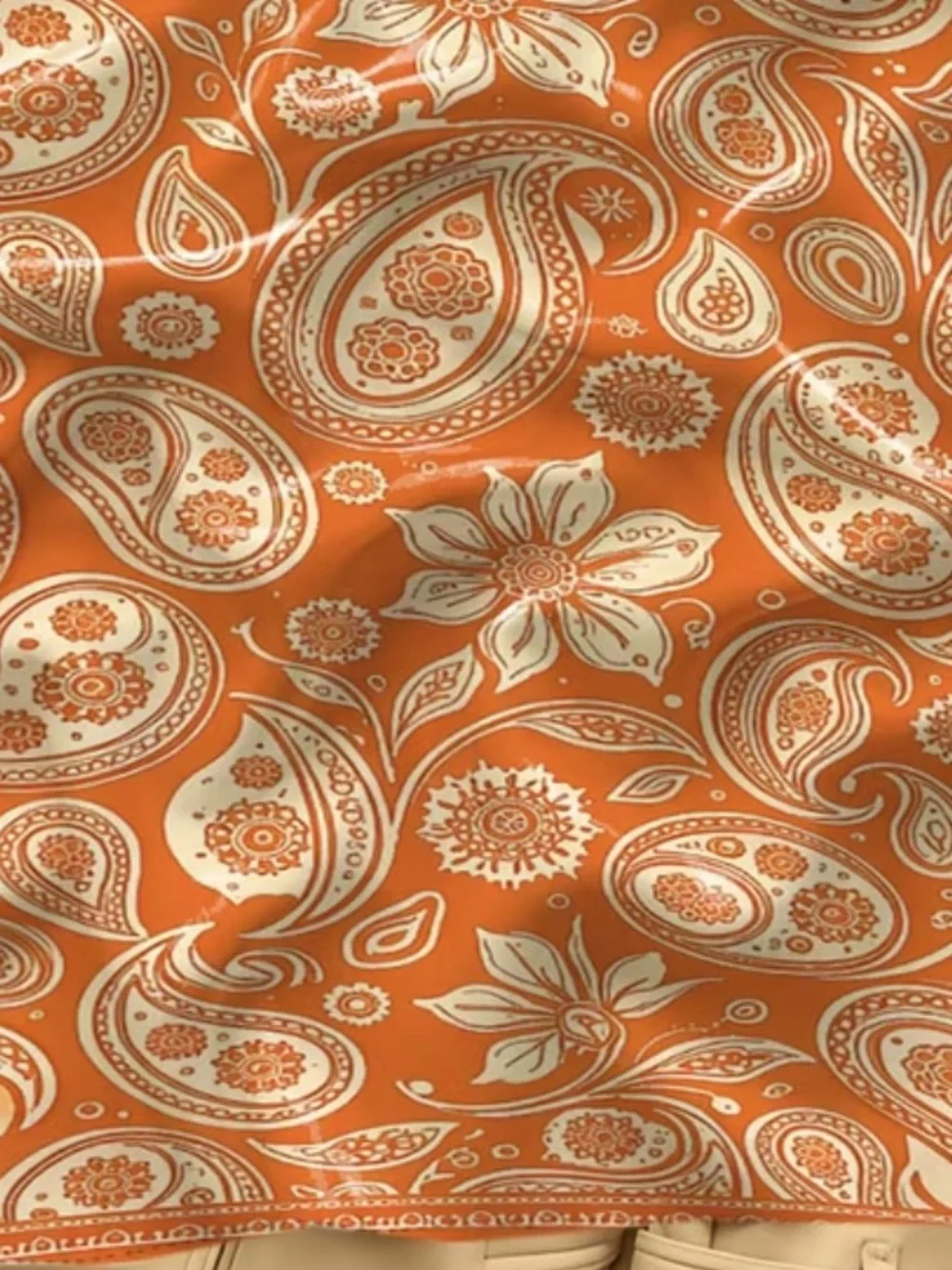 Paisley Silk-Feel Neck Scarf in Orange and Cream